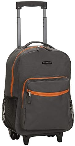 Rockland Double Handle Rolling Backpack, Charcoal, 17-Inch
