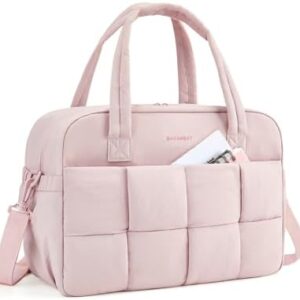BAGSMART Gym Bag for Women, 29L Puffer Travel Duffle Bag for Travel with Laptop Compartment, Weekender Bags for Women, Carry On Duffel Bag Personal Item Bag, Baby Pink