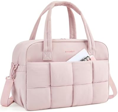 BAGSMART Gym Bag for Women, 29L Puffer Travel Duffle Bag for Travel with Laptop Compartment, Weekender Bags for Women, Carry On Duffel Bag Personal Item Bag, Baby Pink
