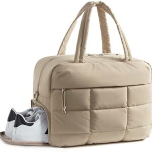 BAGSMART Gym Bag for Women, Carry on Travel Duffel Bag, Water-resistant Weekender with Shoe Compartment, Camel