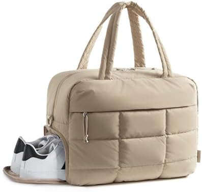 BAGSMART Gym Bag for Women, Carry on Travel Duffel Bag, Water-resistant Weekender with Shoe Compartment, Camel