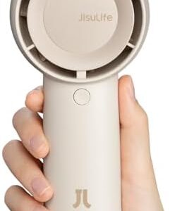 JISULIFE Handheld Portable Turbo Fan [16H Max Cooling Time], 4000mAh USB Rechargeable Personal Battery Operated Mini Small Pocket Fan with 5 Speeds for Travel/Outdoor/Vacation/Concerts - Brown