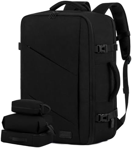 LOVEVOOK Carry on Travel Backpack, Large 50L for Men & Women Flight Approved with USB Charging Port&3 Packing Cubes, Large Suitcase Water Resistant Luggage Daypack Business Weekender Bag, Black