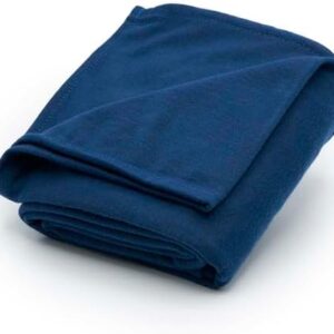 Brookstone Travel Blanket - 2 in 1 Warm Soft Fleece Travel Blanket with Carrying Pouch - Compact Travel Car Airplane Blanket, Blue