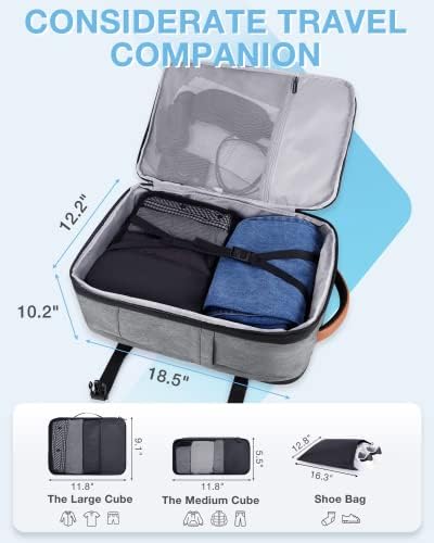 BAGSMART Compression Travel Backpack, 40L Expandable Airline Approved Carry On Backpack with Packing Cubes, Water Resistant Weekender Backpack Fits 17 Inch laptop, Luggage Daypack with Shoe Bag, Grey - Image 3