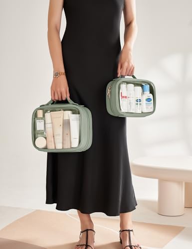 Clear Cosmetic Bag Double Layer 4 Compartments Travel Toiletry Bag Clear Makeup Bag Case with Zipper Transparent Travel Bag for Toiletries, TSA Approved, Gift for Women Girls (Sage Green) - Image 9