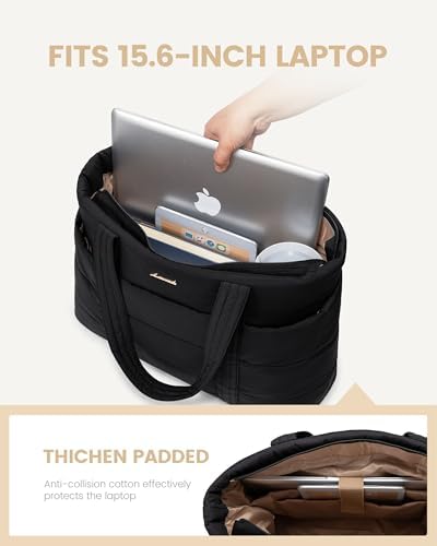 LOVEVOOK Tote Bag for Women, Large Puffer Work Tote Laptop Bag, Lightweight Travel Tote Bag with Zipper Gifts for Women - Image 3