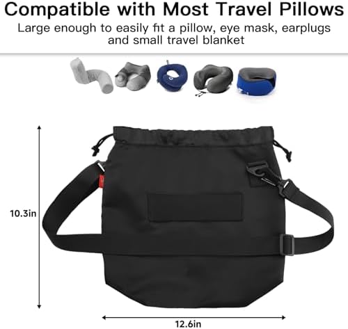 Small Travel Neck Pillow Bag for memory foam travel pillow,Luggage Travel Pillow Drawstring Bag Carrying Case with Trolley Sleeve&Adjustable Strap,Easily Attaches to Luggage,Backpacks - Image 2