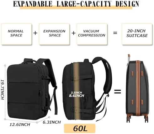 Vacuum Compression Backpack for Travel, Expandable Travel Backpack Business Bag with Compression, Fits 17 inch Laptop, Waterproof, for Men and Women – Black - Image 4