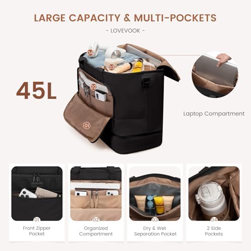 LOVEVOOK Weekender Bags for Women Travel, Large Personal Item Travel Overnight Bag, Carry on Duffle Bags with Shoe Compartment, Toiletry Bag, Wet Pocket, for Airplane, Hospital Labor Delivery - Image 3