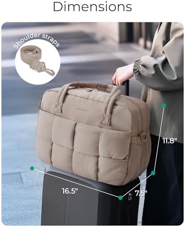 BAGSMART Gym Bag for Women, 29L Puffer Travel Duffle Bag for Travel with Laptop Compartment, Weekender Bags for Women, Carry On Duffel Bag Personal Item Bag, Camel - Image 7