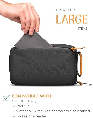 Tech Bag Organizer - Small Electronics Organizer Pouch for Travel - Premium Travel Case with Leather Accents - Mesh Pocket for Cables, Cords and Chargers (Black) - Image 4