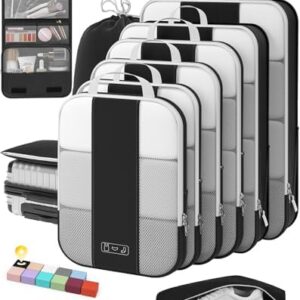 10 Set Compression Packing Cubes for Travel Essentials,Compressible Expandable Packing Cubes for Suitcase,OlarHike Luggage Organizer Bags for Travel,Handy Helper for Organizing Clothes(Black)