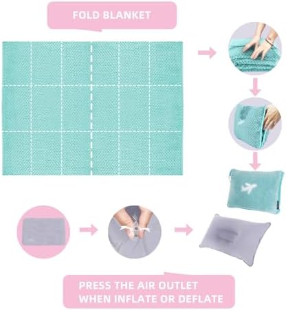 3 in 1 Travel Blanket Pillow Set - 350 GSM Thick Travel Blanket Airplane Compact with Bag, Soft Bag with a Pocket, Inflatable Travel Pillow for Camping & Car Trip(Mint Green) - Image 7