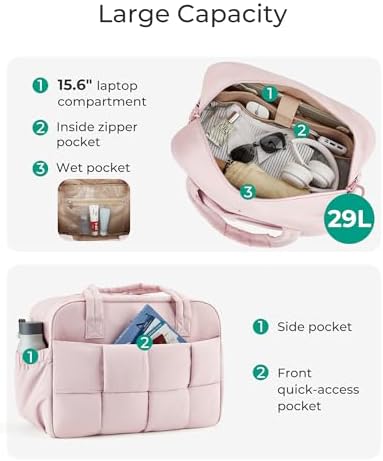 BAGSMART Gym Bag for Women, 29L Puffer Travel Duffle Bag for Travel with Laptop Compartment, Weekender Bags for Women, Carry On Duffel Bag Personal Item Bag, Baby Pink - Image 5