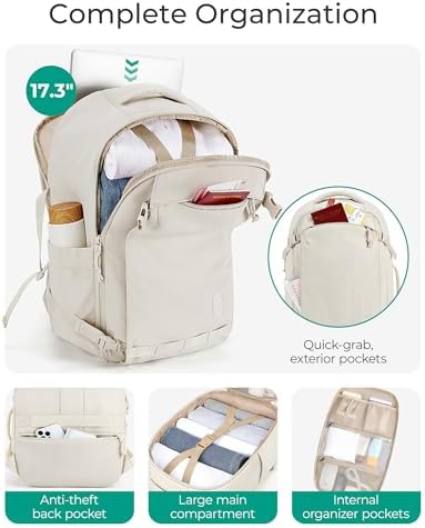 BAGSMART Travel Backpack for Women, 30L Travel Backpack Carry On Flight Approved, TSA Approved Personal Item Travel Bag, Water Resistant Weekender Bag Luggage Daypack, Beige - Image 4