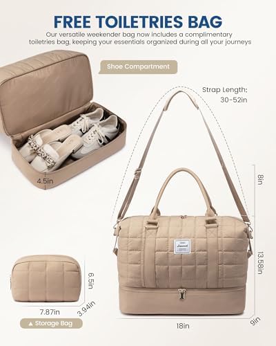 LOVEVOOK Large Duffle Bag for Travel, Puffer Weekend Bags for Women Travel Tote, Carry on Duffel Bag for Airplanes, 18 Inch Personal Item Bag Gym Bag Women, Coffee - Image 2