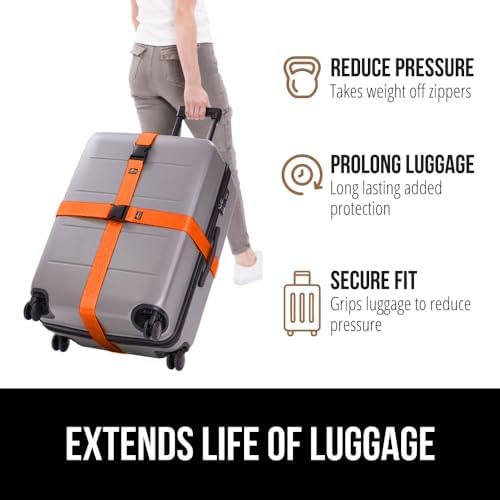 GORILLA GRIP Heavy Duty Adjustable Luggage Straps for Suitcases, Easy to Identify Travel Belt Connector Holds Suitcase Together, Extends Life of Bag, Strap Connects Two Bags, Accessories 2 Pack Orange - Image 5