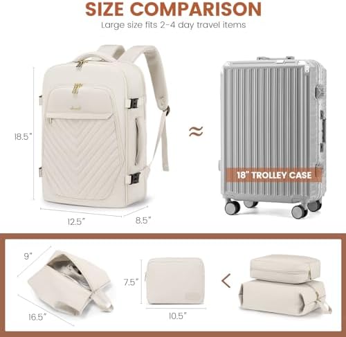 LOVEVOOK Travel Backpack for Women, TSA Personal Item Backpack Travel Bag fits 17.3" Laptop, Carry on Backpack for Weekender Business Hiking, Beige - Image 3