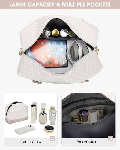 Travel Duffle Bag Weekender for Women - Carry On Overnight Bag with Shoe Compartment Duffel Bag with Wet Pocket Large Gym Weekend Bags Set Hospital Bags for Labor and Delivery Beige - Image 3