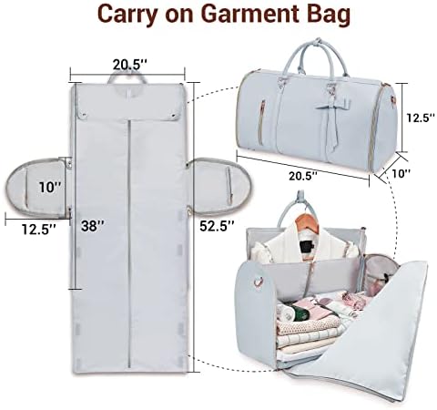 Garment Bags for Travel, Convertible Suit Travel Bag for Women, Stylish Carry On Garment Bag with Toiletry Pocket, Shoulder Strap and Shoes Compartment, 2 in 1 Foldable PU Leather Duffle Bag, Blue - Image 2