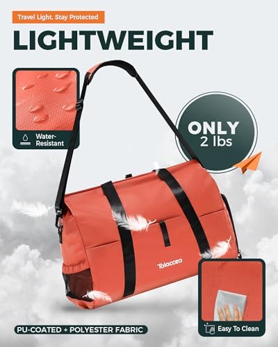 Tolaccea Gym Duffel Bag for Women, Travel Bags Foldable Sports Duffle with Shoe Compartment & Wet Pocket, Lightweight & Water-Resistant, Perfect for Workout, Weekender Overnight & Carry-On Expandable - Image 7