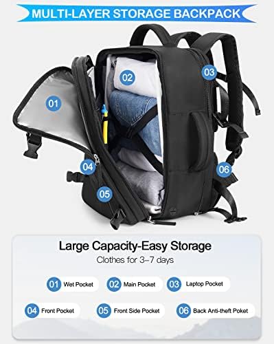 Travel Backpack For Women Men Airline Approved, Carry On Backpack, 17 inch Laptop Backpack, Waterproof Casual Outdoor Luggage Weedender Bag, Hiking Backpack(Black) - Image 8