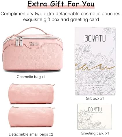 BOYATU Travel Makeup Bag for Women: Cosmetic Organizer Bag with Compartments - Leather Make up Bags Set of 3 Pink - Image 5