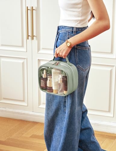 Clear Cosmetic Bag Double Layer 4 Compartments Travel Toiletry Bag Clear Makeup Bag Case with Zipper Transparent Travel Bag for Toiletries, TSA Approved, Gift for Women Girls (Sage Green) - Image 6