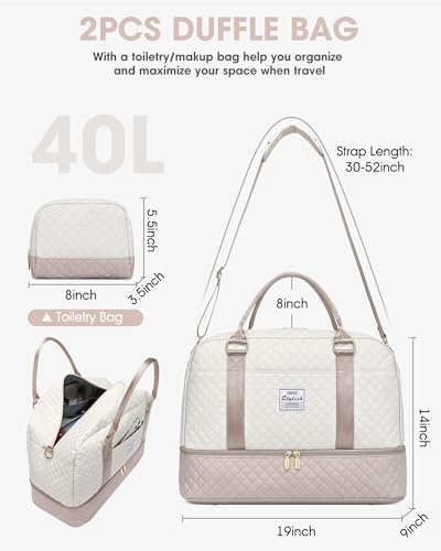 Travel Duffle Bag Weekender for Women - Carry On Overnight Bag with Shoe Compartment Duffel Bag with Wet Pocket Large Gym Weekend Bags Set Hospital Bags for Labor and Delivery Beige - Image 2