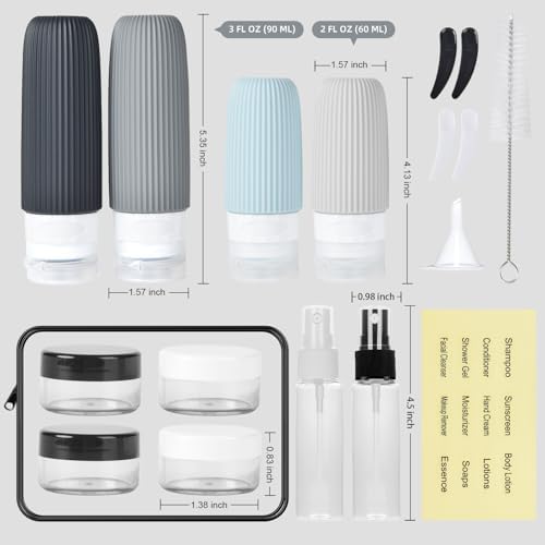 Travel Size Toiletries (18 Pack), TSA Approved Silicone Containers jar Kit, Airplane Essentials Toiletry Bottles Bag, Leak Proof Refillable Accessories for Conditioner, Shampoo, Lotion & Body Wash - Image 7