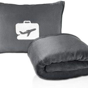 EverSnug Travel Blanket and Pillow - Ultra-Soft, Compact & Lightweight, 65x40 Inches, with Carry Case, Luggage Sleeve & Backpack Clip for Airplane Comfort (Grey)