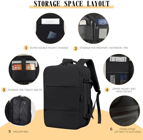 Vacuum Compression Backpack for Travel, Expandable Travel Backpack Business Bag with Compression, Fits 17 inch Laptop, Waterproof, for Men and Women – Black - Image 6