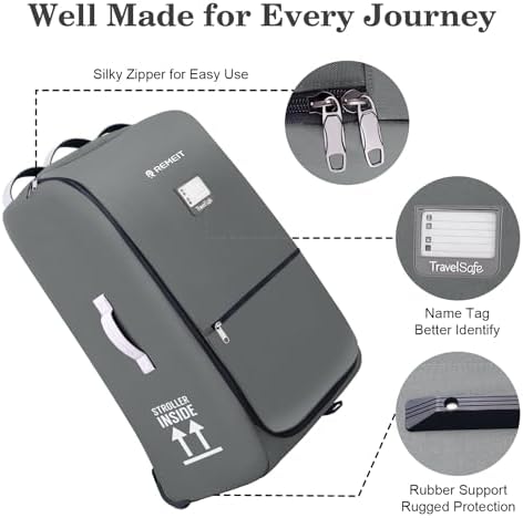 Stroller Bag for Airplane, Stroller Travel Bag Compatible with UPPAbaby Vista, Vista V2, Cruz V2, Rolling Wheel Bag with Storage Pocket, Multiple Handles, Luggage Tag for Flight Travel, Grey - Image 4