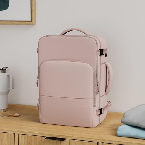 Beraliy Travel Backpack for Women Airline Approved Carry On Backpack, 16 Inch Business Work Backpack with Laptop Compartment, Airplane Personal Item Travel Bags for Trip, Underseat Weekend Bag, Pink - Image 2