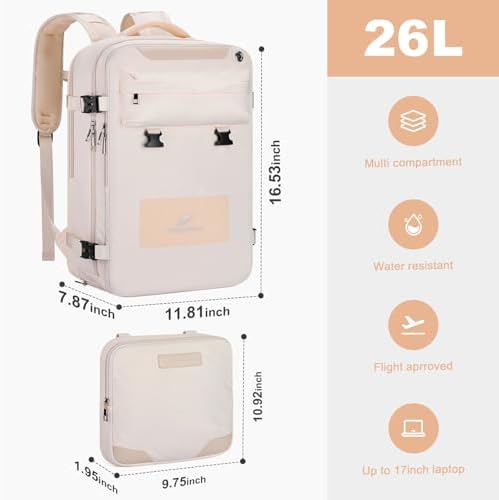 Maelstrom Travel Backpack for Women Men, 2 in 1 Crossbody Bag Laptop Backpack Fits 15.6-17.3 Inch Laptop, 26L Work/Nurse/Teacher Bag, Carry On Backpack with Shoe Compartment,Beige - Image 6