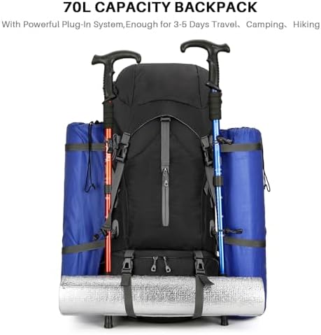 ShowyLive 70L Hiking Backpack Men/Women, Lightweight Camping Backpack, Foldable & Packable Daypack Backpacks for Outdoor, Travel Bag With Rain Cover (Black) - Image 7