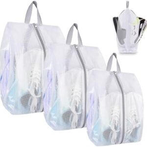 SelfTek Shoe Bags for Travel, 3 Pack 3 Size Double-Sided Zipper Shoe Bag for Men & Women & Children, Waterproof Portable Shoe Storage Pouch with Handle, Family Travel Accessories