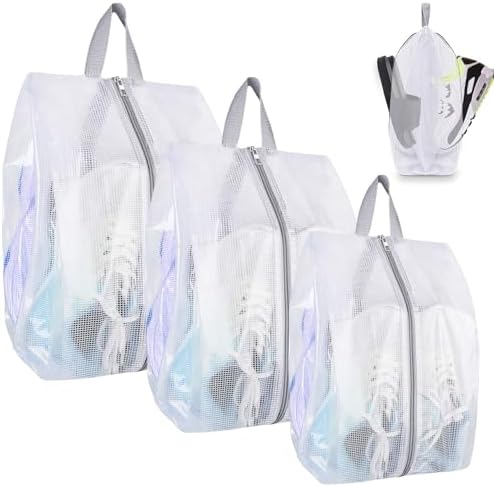 SelfTek Shoe Bags for Travel, 3 Pack 3 Size Double-Sided Zipper Shoe Bag for Men & Women & Children, Waterproof Portable Shoe Storage Pouch with Handle, Family Travel Accessories