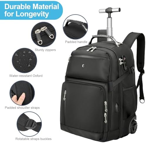 Vacuum Rolling Backpack,50L Roller Travel Laptop Backpack with Anti-Theft,rolling backpack for travel,Water-Resistant Carry-On Luggage,Business and Commuting (A) - Image 7