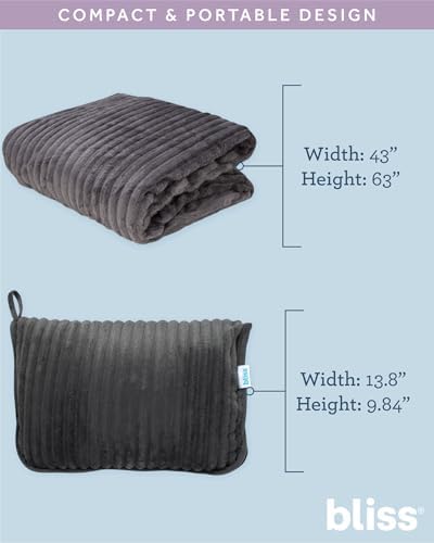 Bliss Faille Travel Pillow Blanket - 2-in-1 Lightweight Compact Airplane Camp Pillow and Blanket Set for Travelling, Size Large, Dark Grey - Image 3