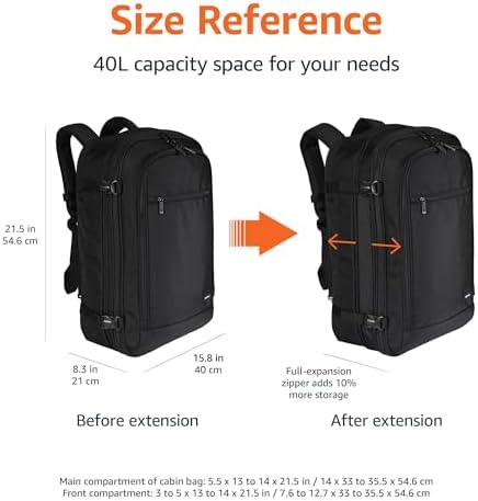 Amazon Basics Travel Backpack Carry On Flight Approved, Lightweight, Expandable, Dual Use as Backpack or Shoulder Bag, Black - Image 3