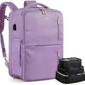 LOVEVOOK 40L Travel Backpack With 3 Packing Cubes Expandable Large Laptop Backpack Women Waterproof Backpack Waterproof Daypack Travel Bag TSA Fit 17inch Laptop Luggage With USB Charging Port