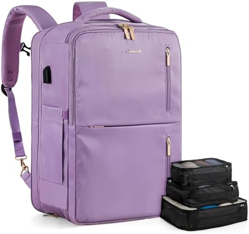 LOVEVOOK 40L Travel Backpack With 3 Packing Cubes Expandable Large Laptop Backpack Women Waterproof Backpack Waterproof Daypack Travel Bag TSA Fit 17inch Laptop Luggage With USB Charging Port