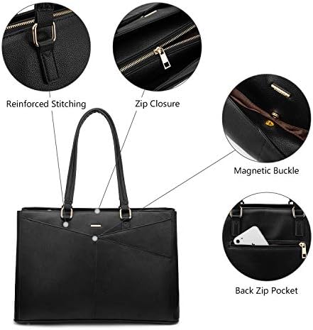 LOVEVOOK Laptop Tote Bag for Women 15.6 Inch Waterproof Leather Computer Bags Business Office Work Briefcase Black - Image 8