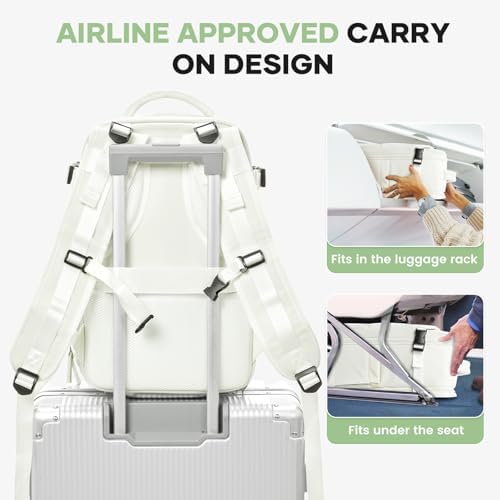 suwasp Travel Backpack for Women Men, 25L Carry on Backpack with Shoe Compartment, Flight Approved Personal Item Travel Bag Water Resistant Laptop Backpack Fits 14" Laptop, Beige - Image 5