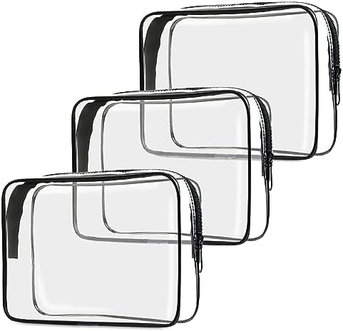 TSA Approved Toiletry Bag, 3 Pack Clear Travel Bags for Toiletries, Quart Size Makeup Cosmetic Bag Organizer for Women Men Travel Accessories(Black)