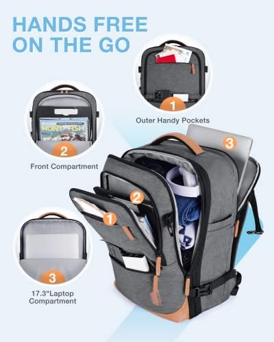BAGSMART Compression Travel Backpack, 40L Expandable Airline Approved Carry On Backpack with Packing Cubes, Water Resistant Weekender Backpack Fits 17 Inch laptop, Luggage Daypack with Shoe Bag, Grey - Image 6