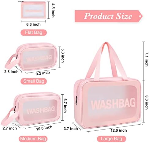 YuanCheng Upgrade Travel Toiletry Bags for Women, Pack-4 Different Size Make Up Bags with Handle, Large Capacity Translucent Waterproof Travel Cosmetic Bags (Comestic Bag-Pink) - Image 3