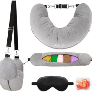 Travel Neck Pillow Stuffable with Clothes, Stuffable Neck Pillow for Travel, Packable Fillable Storage Bag for Airplane Travel, Soft Velvet Neck Pillow Case Cover